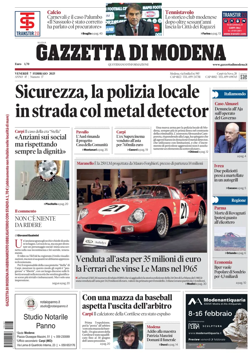 Prima-pagina-gazzetta di modena-oggi-edizione-del-2025-02-07